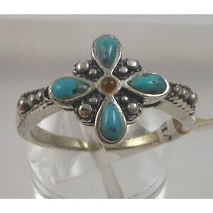 Vintage 90s Thai Turquoise Garnet Ring Size 8 Handcrafted in Thailand Boho Ring